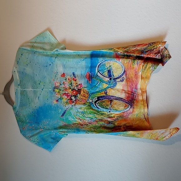 Leoma Lovegrove Shirt Colorful  Short Sleeve Bicycle/Basket Of Flowers PS - Picture 7 of 13